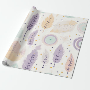 Pastel Boho Federmuster mit geometrischen Akzenten Geschenkpapier