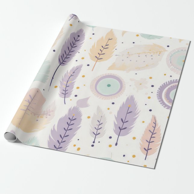 Pastel Boho Federmuster mit geometrischen Akzenten Geschenkpapier (Ungerollt)