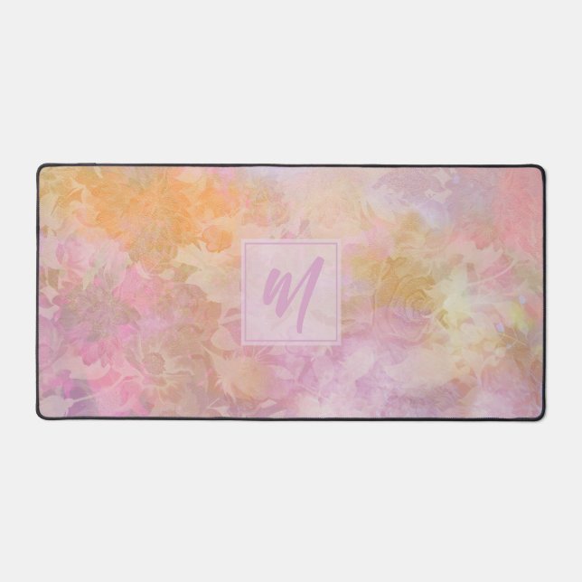 Pastel Boho Floral Pattern Chic Script Monogram Schreibtischunterlage (Vorderseite)
