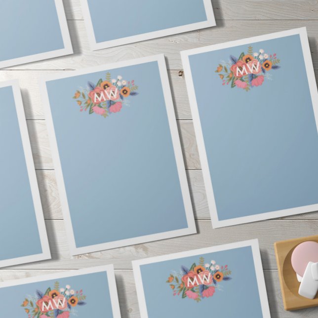 Pastel Boho Florals White Monogram Post-it Klebezettel (Von Creator hochgeladen)