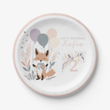 Pastel Boho Fox und Balloons zum Geburtstag