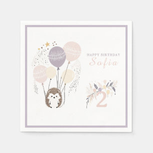 Pastel Boho Igel und Balloons Geburtstag Serviette
