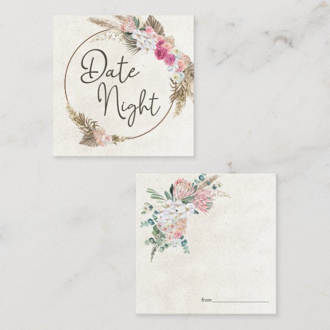 Pastel Boho Neutral-Flora-Datumskarte Quadratische Visitenkarte (Vorne/Hinten)