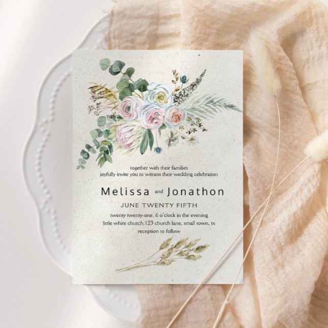 Pastel Boho Neutral Floral Wedding Einladung (Von Creator hochgeladen)