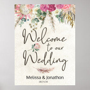 Pastel Boho Neutral Floral Wedding Poster