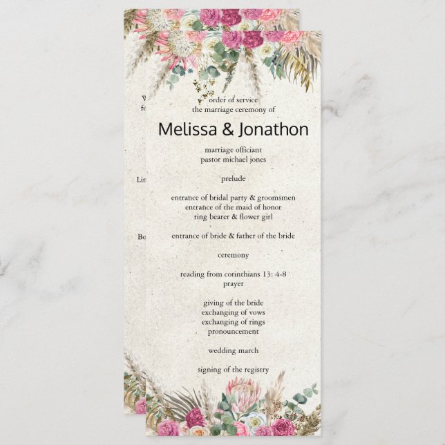 Pastel Boho Neutral Floral Wedding Program Programm (Vorne/Hinten)