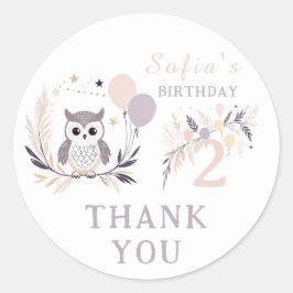 Pastel Boho Owl & Balloons Geburtstag Vielen Dank Runder Aufkleber