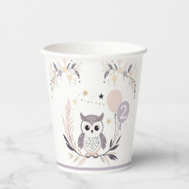 Pastel Boho Owl und Balloons Geburtstag Pappbecher