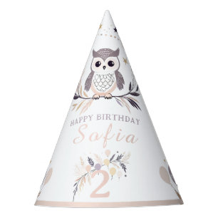Pastel Boho Owl und Balloons Geburtstag Partyhütchen