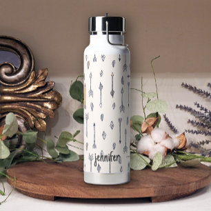 Pastel Boho Pfeile Feathers Name hinzufügen Trinkflasche