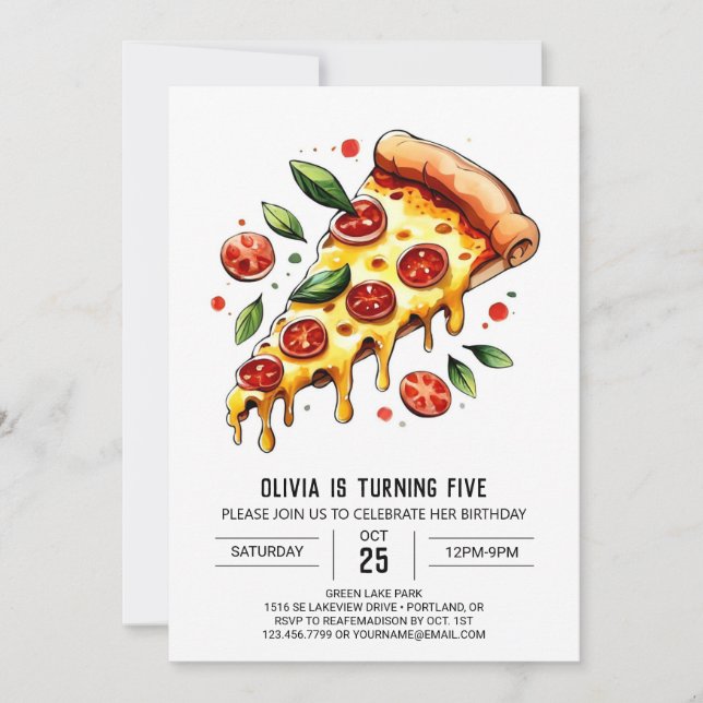 Pastel Boho Pizza Birthday Einladung (Vorderseite)
