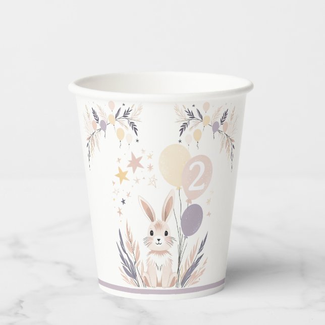 Pastel Boho Rabbit und Balloons Geburtstag Pappbecher (Vorderseite)