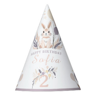 Pastel Boho Rabbit und Balloons Geburtstag Partyhütchen