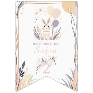 Pastel Boho Rabbit und Balloons Geburtstag Wimpelkette