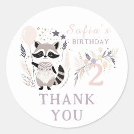 Pastel Boho Raccoon & Balloons Geburtstag Vielen D Runder Aufkleber