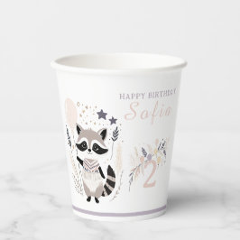 Pastel Boho Raccoon und Balloons Geburtstag Pappbecher
