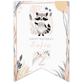 Pastel Boho Raccoon und Balloons Geburtstag Wimpelkette