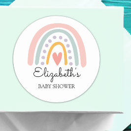 Pastel Boho Rainbow Baby Shower for a Girl Runder Aufkleber