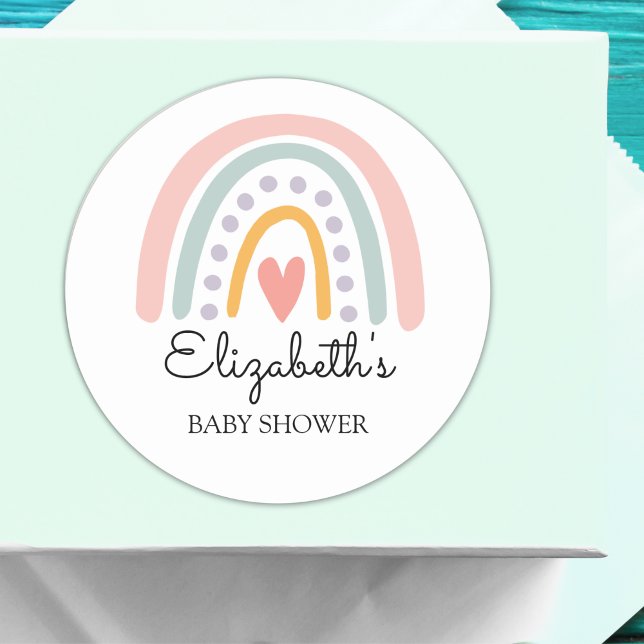 Pastel Boho Rainbow Baby Shower for a Girl Runder Aufkleber (Von Creator hochgeladen)