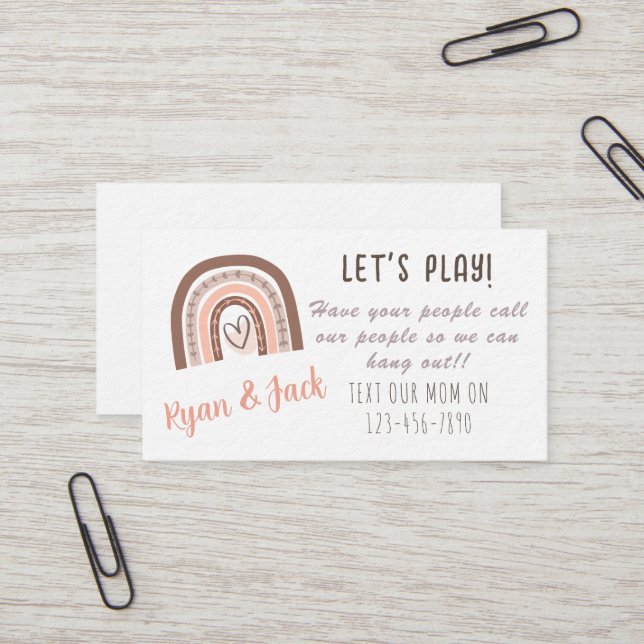 Pastel Boho Rainbow Kids Play Date Calling Card Visitenkarte (Vorderseite/Rückseite Beispiel)