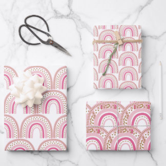 Pastel Boho Rainbow Minimalistisch Girl 1. Geburts Geschenkpapier Set