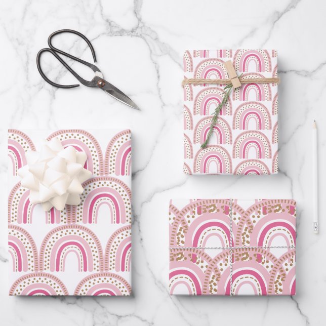 Pastel Boho Rainbow Minimalistisch Girl 1. Geburts Geschenkpapier Set (Vorderseite)