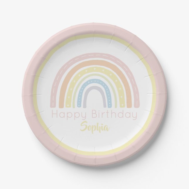 Pastel Boho Rainbow Pappteller (Vorderseite)