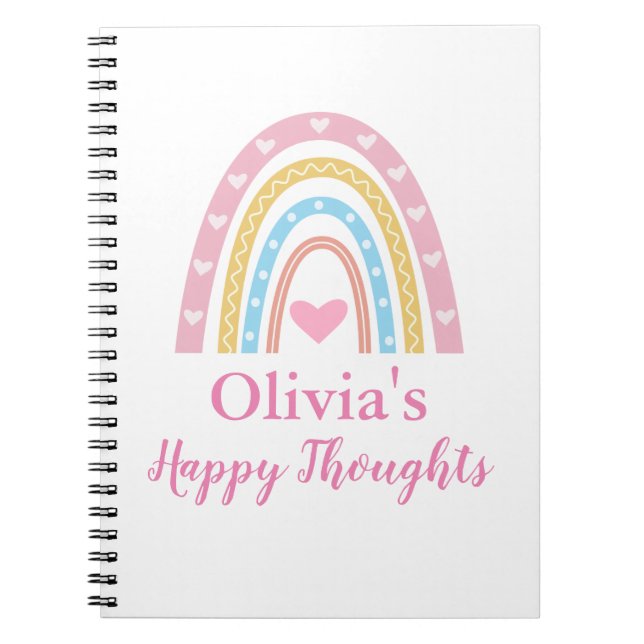 Pastel Boho Rainbow Personalisiert Girl Notizblock (Vorderseite)