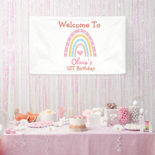 Pastel Boho Rainbow zum Herzgeburtsdatum Willkomme Banner