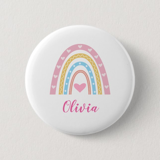 Pastel Boho Regenbogen und Herz individuelle Name Button (Vorderseite)