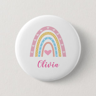 Pastel Boho Regenbogen und Herz individuelle Name Button