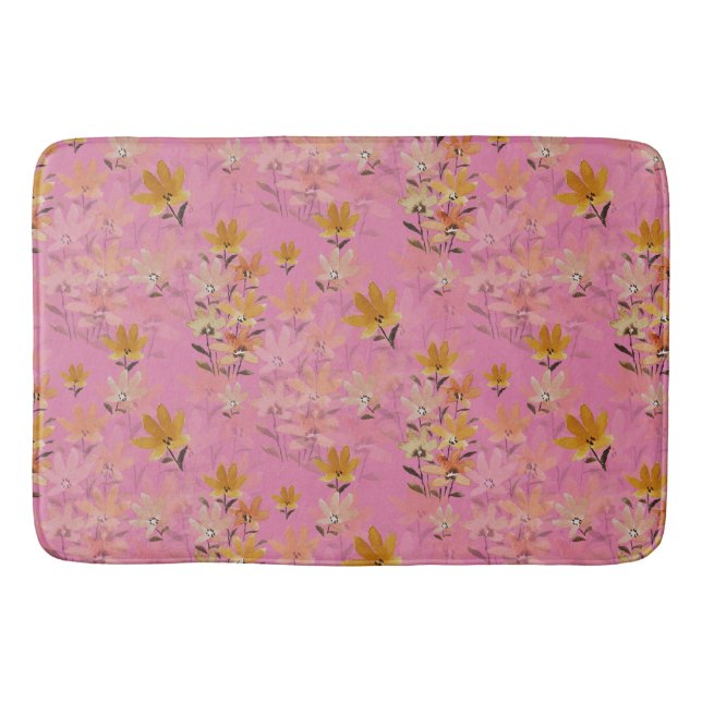 Pastel Boho Senard Pink Wildblumen Badematte (Vorderseite)