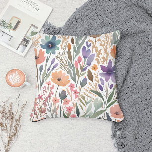 Pastel Boho Wildblume Wasserfarbener Frühling Kissen