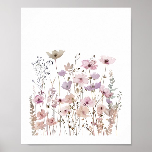 Pastel Boho Wilde Blume Floral Wasserfarbe Poster (Vorne)