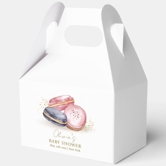 Pastel Bonjour Bébé French Macarons Babydusche Geschenkschachtel (Rückseite)