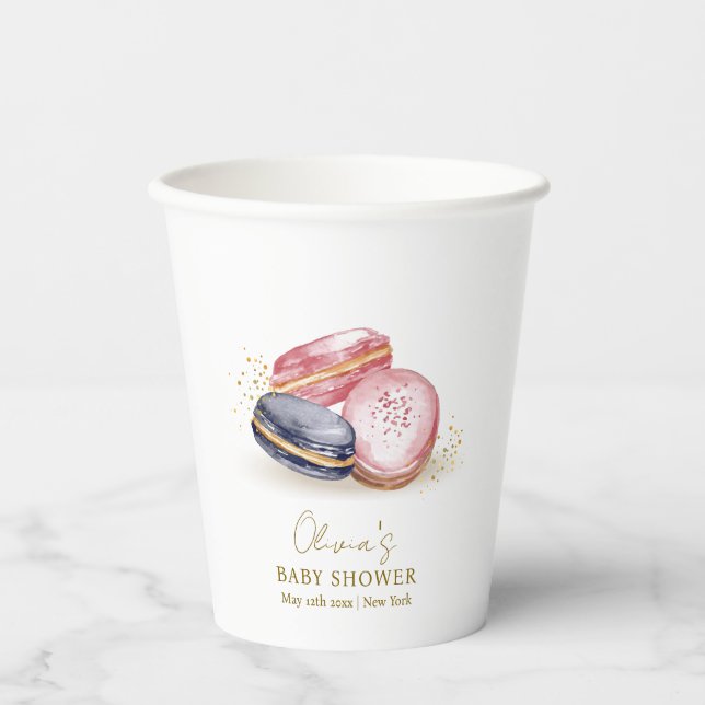 Pastel Bonjour Bébé French Macarons Babydusche Pappbecher (Vorderseite)