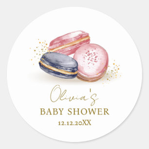 Pastel Bonjour Bébé French Macarons Babydusche Runder Aufkleber