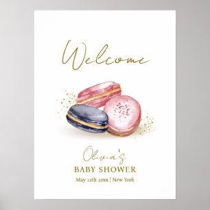 Pastel Bonjour Bébé Macarons Babydusche Willkommen Poster