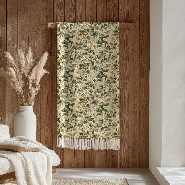 Pastel Botanical Blanket Sage Green Gold Elegance Fleecedecke (Pastel Botanical Blanket Sage Green Gold Elegance)