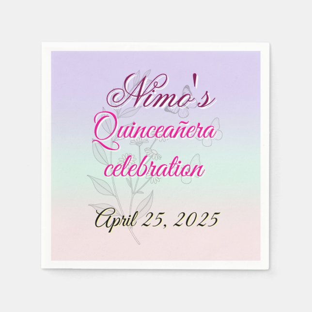 Pastel Botanical Quinceañera Napkins  Serviette (Vorderseite)