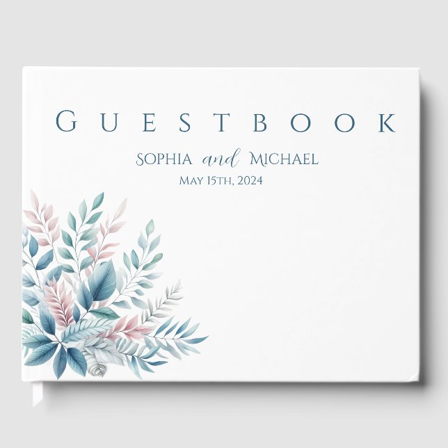 Pastel Botanical Wedding Guest Book Gästebuch (Vorderseite)
