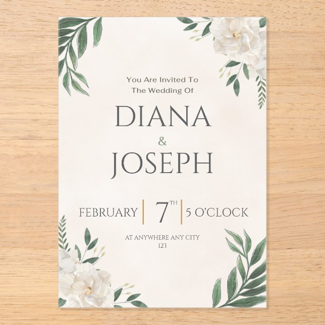 Pastel  Botanical Wedding Invitation | EditabLE Acryleinladungen (Vorderseite)