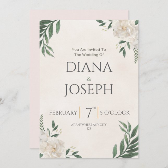 Pastel  Botanical Wedding Invitation | EditabLE Einladung (Vorne/Hinten)