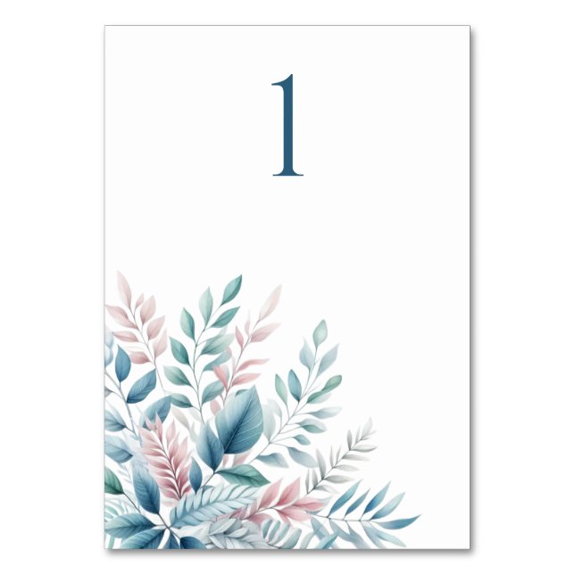Pastel Botanische Hochzeitskarte Tischnummer (Vorderseite)