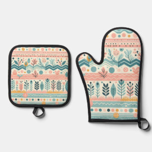 Pastel Botanische Mitte Ofenhandschuh & Topflappen-Set