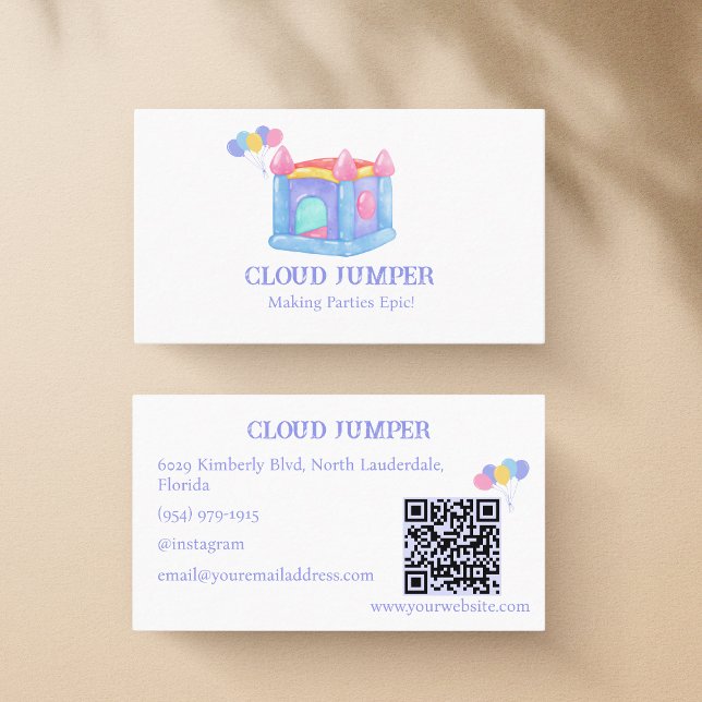 Pastel Bounce House Rentals QR Code Visitenkarte (Von Creator hochgeladen)