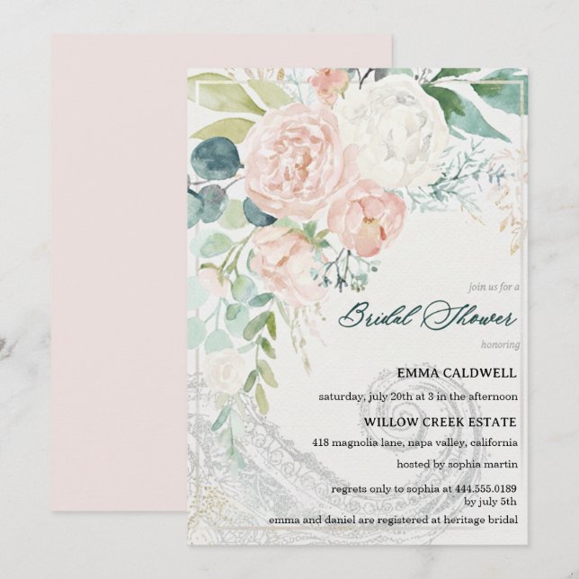 Pastel Bouquet Bridal Shower Invitation Einladung (Vorne/Hinten)