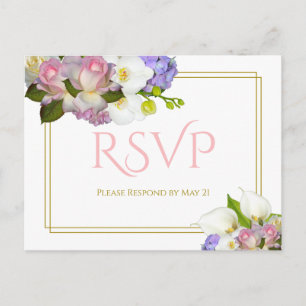 Pastel Bouquet Spring Floral Wedding RSVP Postkarte