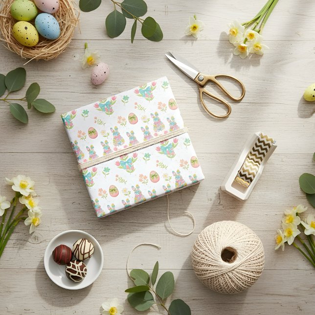 Pastel Bow Bunny Easter Pattern Geschenkpapier (Von Creator hochgeladen)