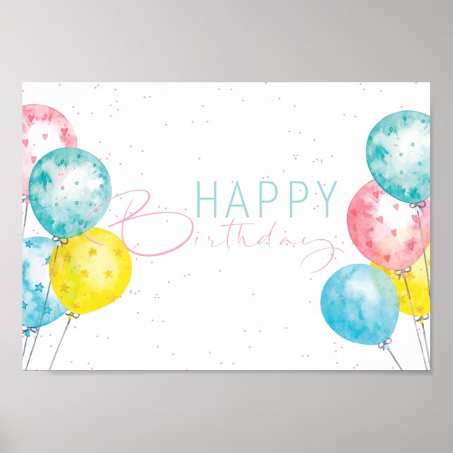 Pastel Bright Aquarell Happy Birthday Poster (Vorne)